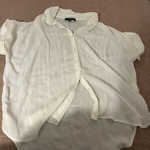 Lulus  Sheer White Button-Up Blouse